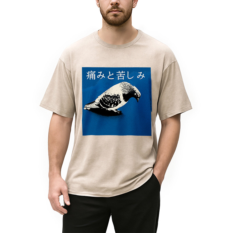Modecanvas Anguish Pigeon Japanese Washed T-Shirt