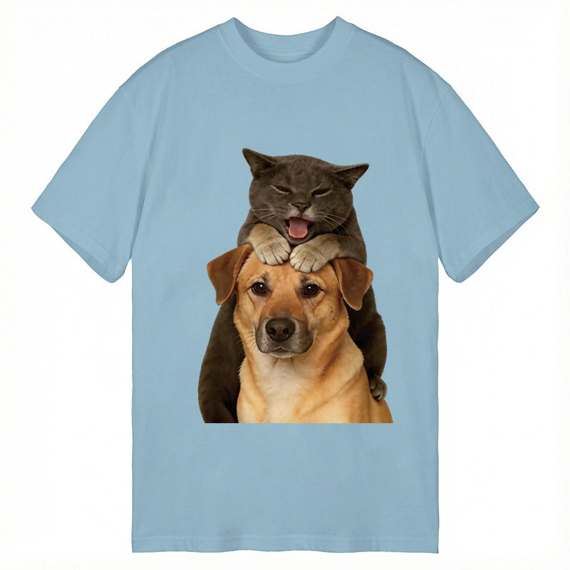 Modecanvas Funny Cute Fighting Dog And Cat DTG Printing Classic T-Shirt-modecanvas