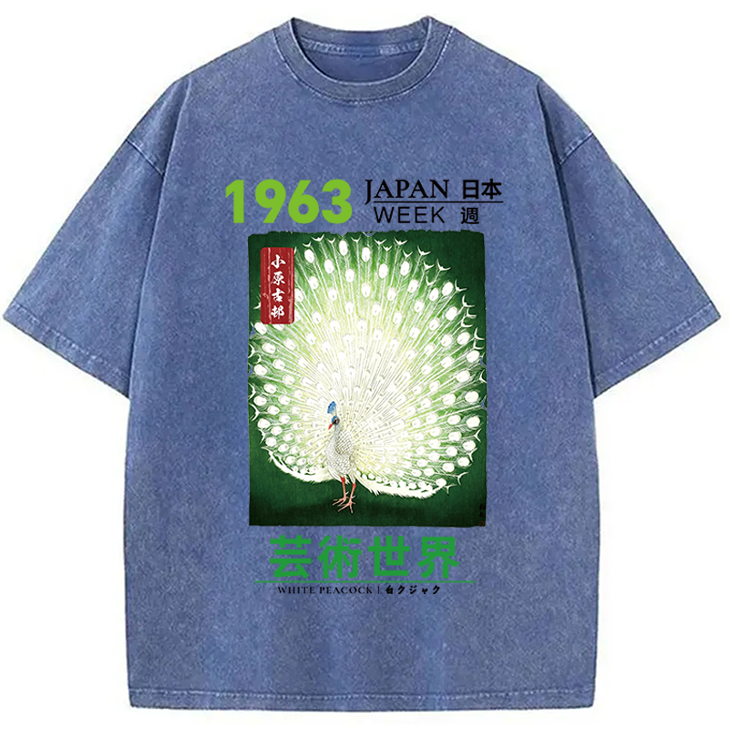 Modecanvas White Peacock DTG Printing Washed T-Shirt