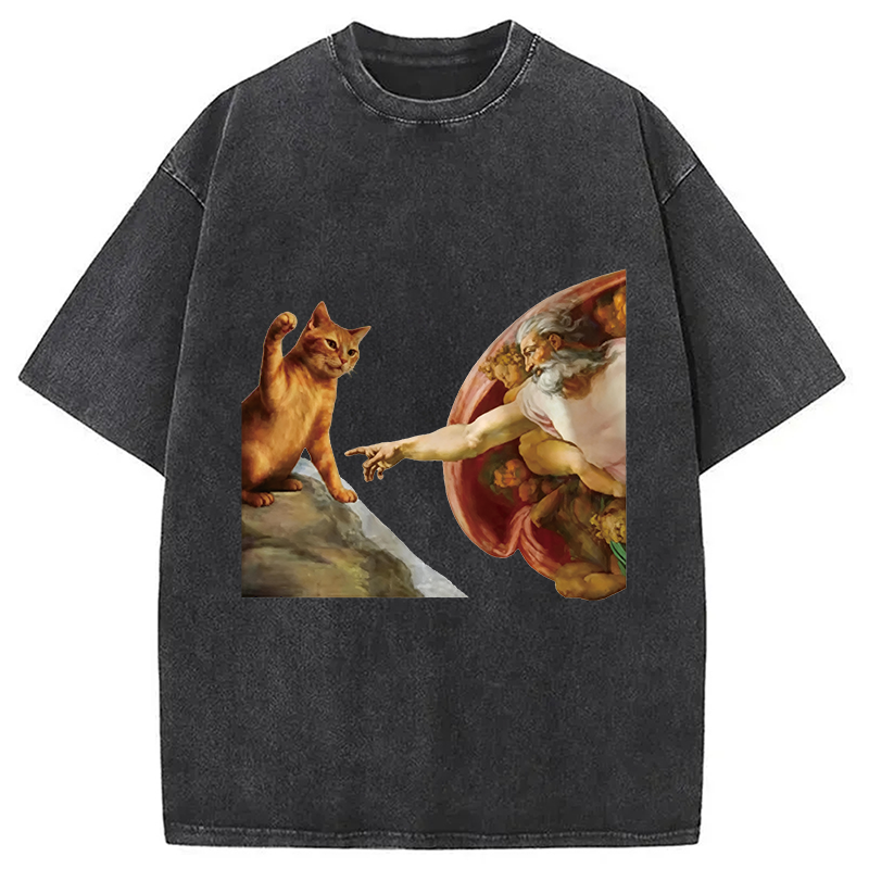 Modecanvas The Creation of Cat Washed T-Shirt-modecanvas