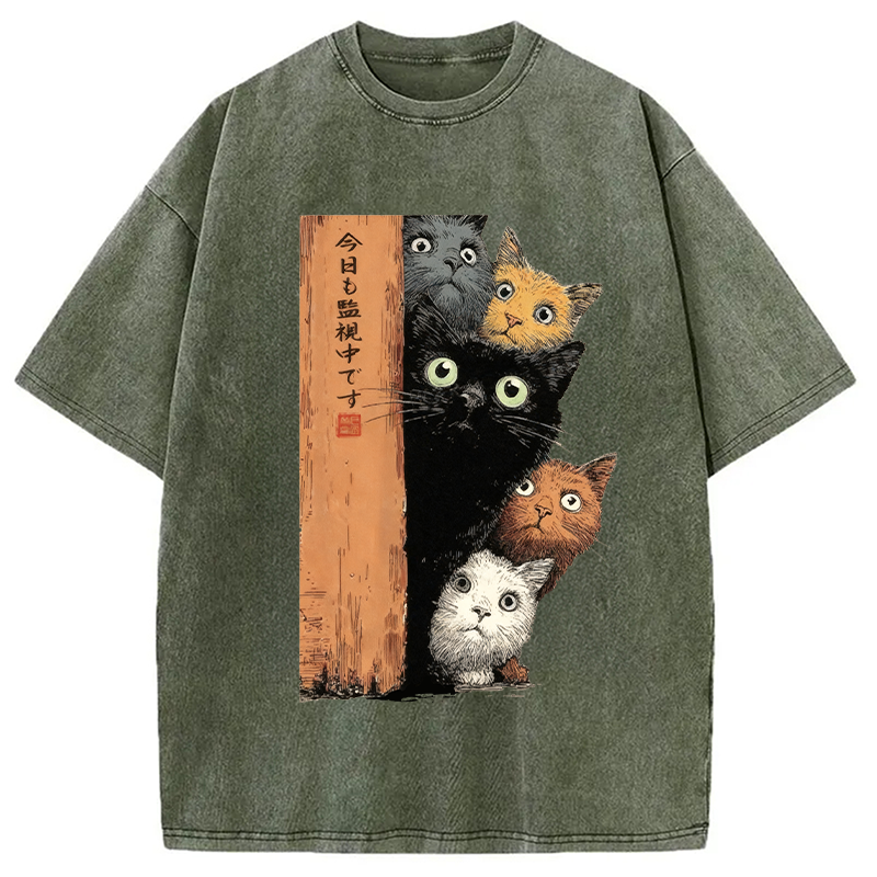 Modecanvas Cats Are Watching You Washed T-Shirt