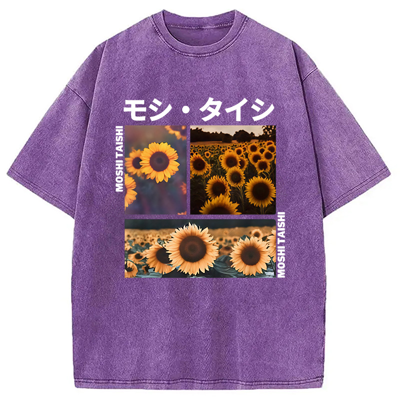 Modecanvas Sunflower Japanese Tokyo Washed T-Shirt