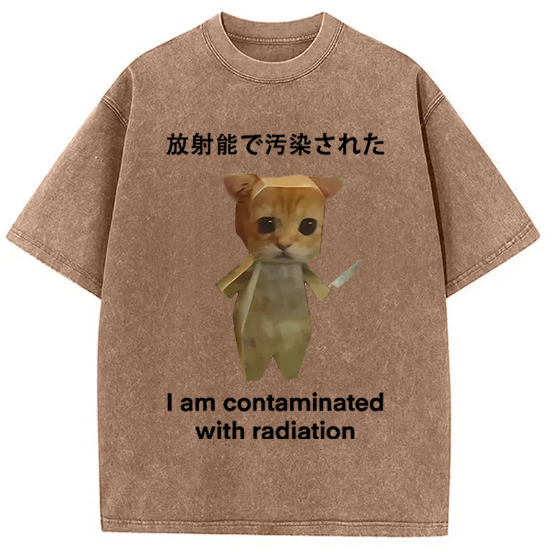 Modecanvas Kitten Contaminated By Radiation Washed T-Shirt-modecanvas