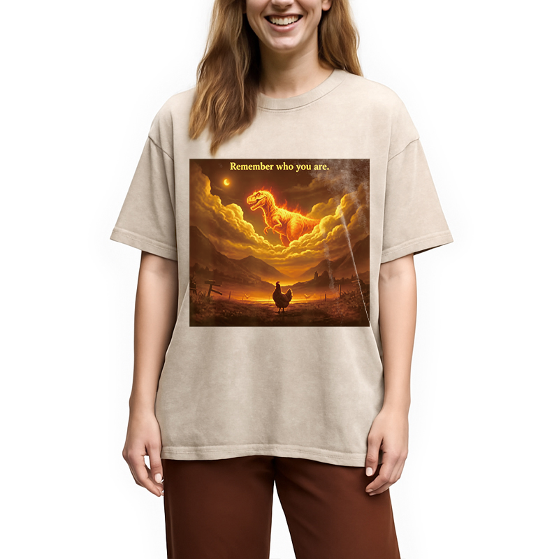 Modecanvas Funny Evolution Chicken Meme DTG Printing Washed T-Shirt