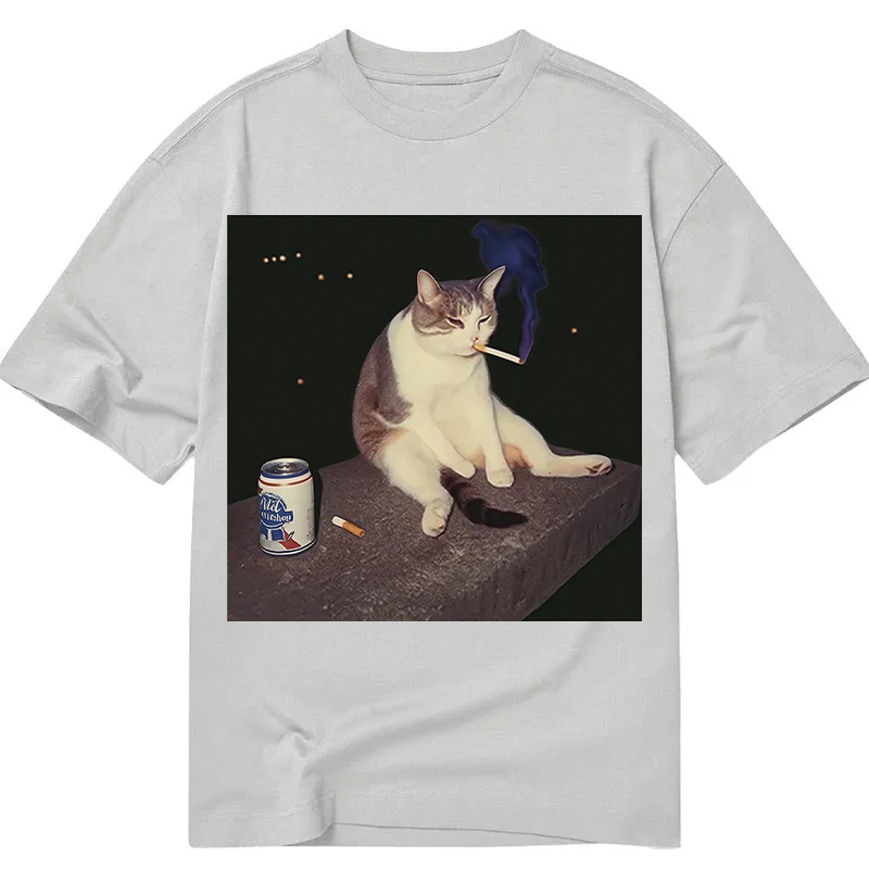 Modecanvas Cigarette Kitten Funny Smoking Cat Meme DTG Printing Classic T-Shirt-modecanvas