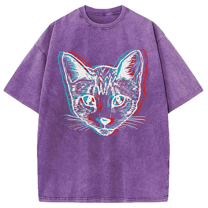 Modecanvas Psychedelic Weirdcore Cat DTG Printing Washed T-Shirt