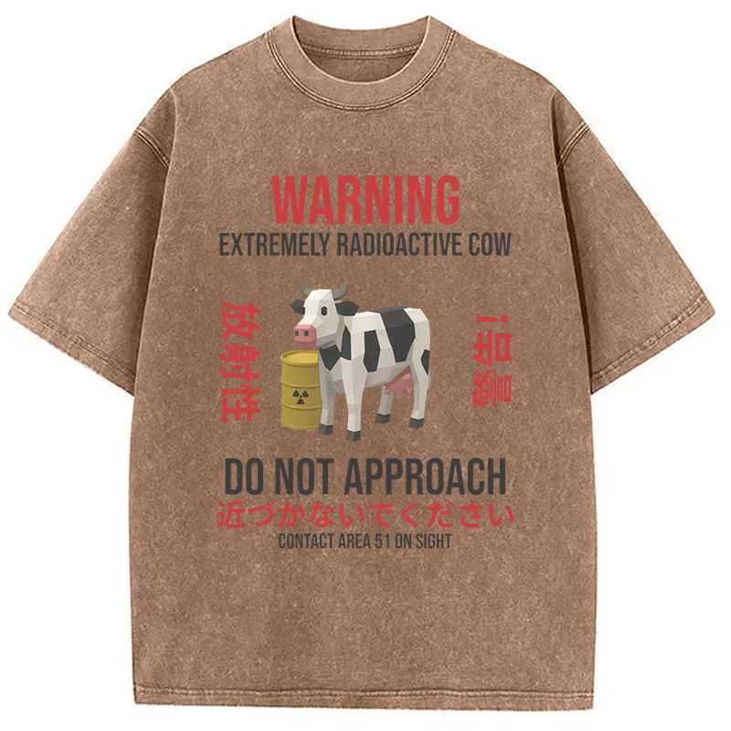 Modecanvas Radioactive Cow Warning Washed T-Shirt