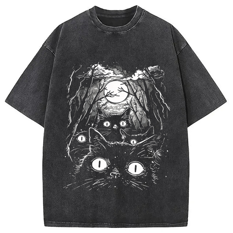 Modecanvas Black Cats Vintage DTG Printing Washed T-Shirt