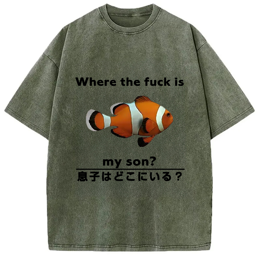 Modecanvas Fish Looking For Son Washed T-Shirt-modecanvas