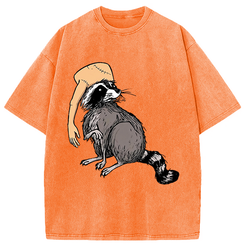Modecanvas Funny Raccoon Hat DTG Printing Washed T-Shirt