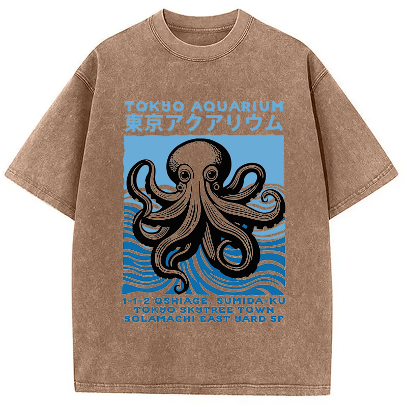 Modecanvas Tokyo Aquarium Octopus Washed T-Shirt
