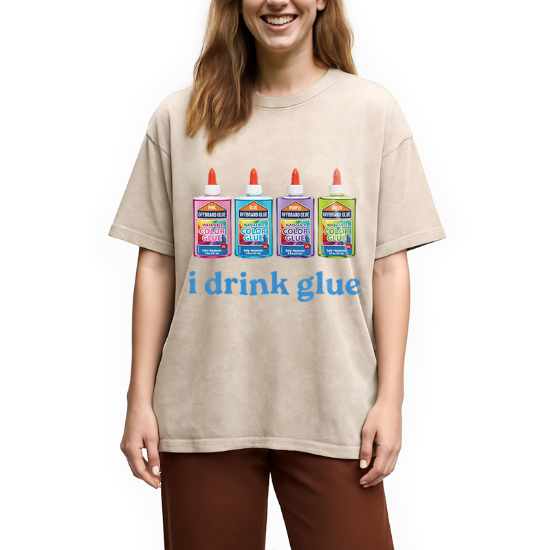 Modecanvas I Drink Glue DTG Printing Washed T-Shirt