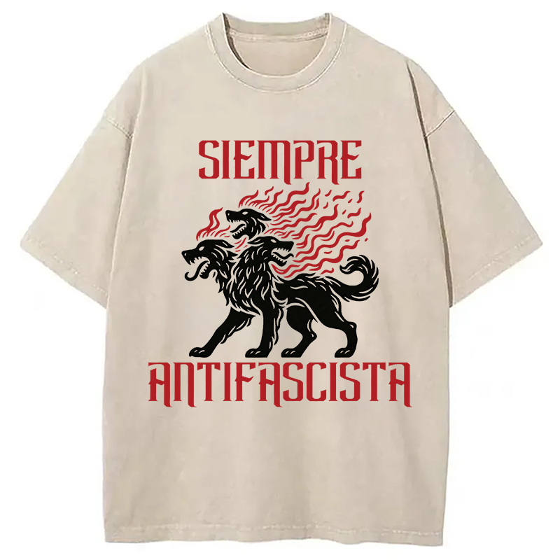 Modecanvas Siempre Antifascista Fire DTG Printing Washed T-Shirt