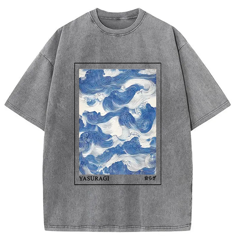 Modecanvas Japanese Retro Art Wave Washed T-Shirt