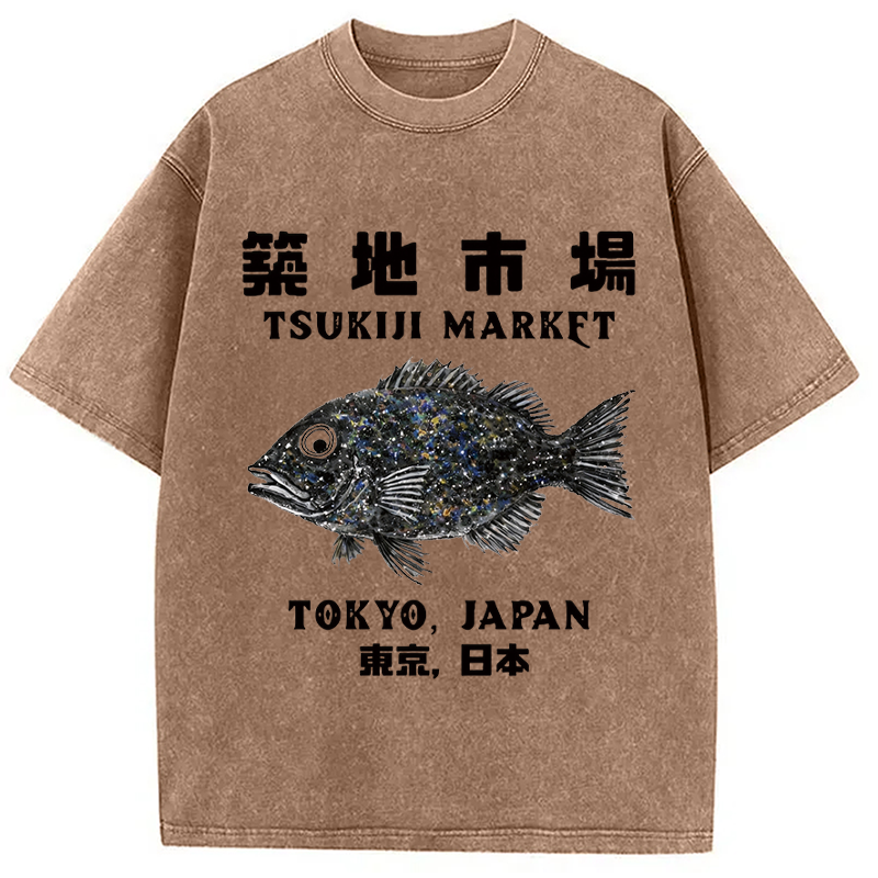 Modecanvas Tokyo Tsukiji Market DTG Printing Washed T-Shirt
