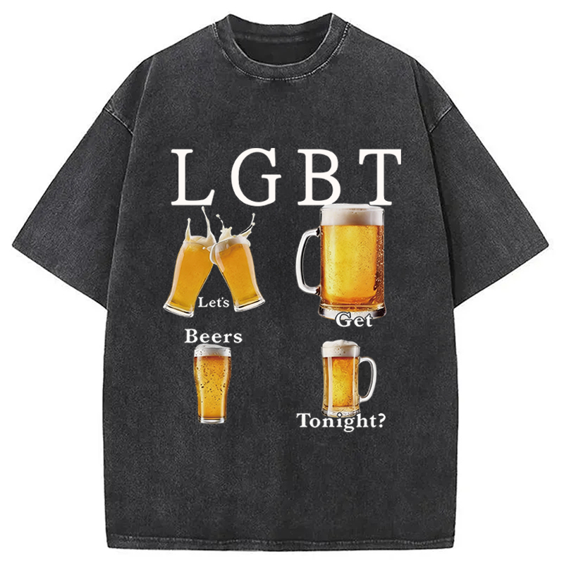 Modecanvas Lets Get Beers DTG Printing Washed T-Shirt-modecanvas