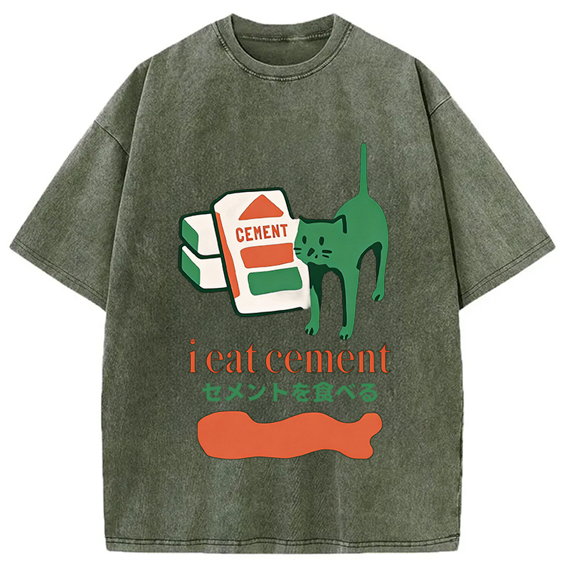 Modecanvas Cement Cat Washed T-Shirt-modecanvas