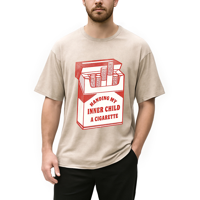 Modecanvas Inner Child Cigarette DTG Printing Washed T-Shirt