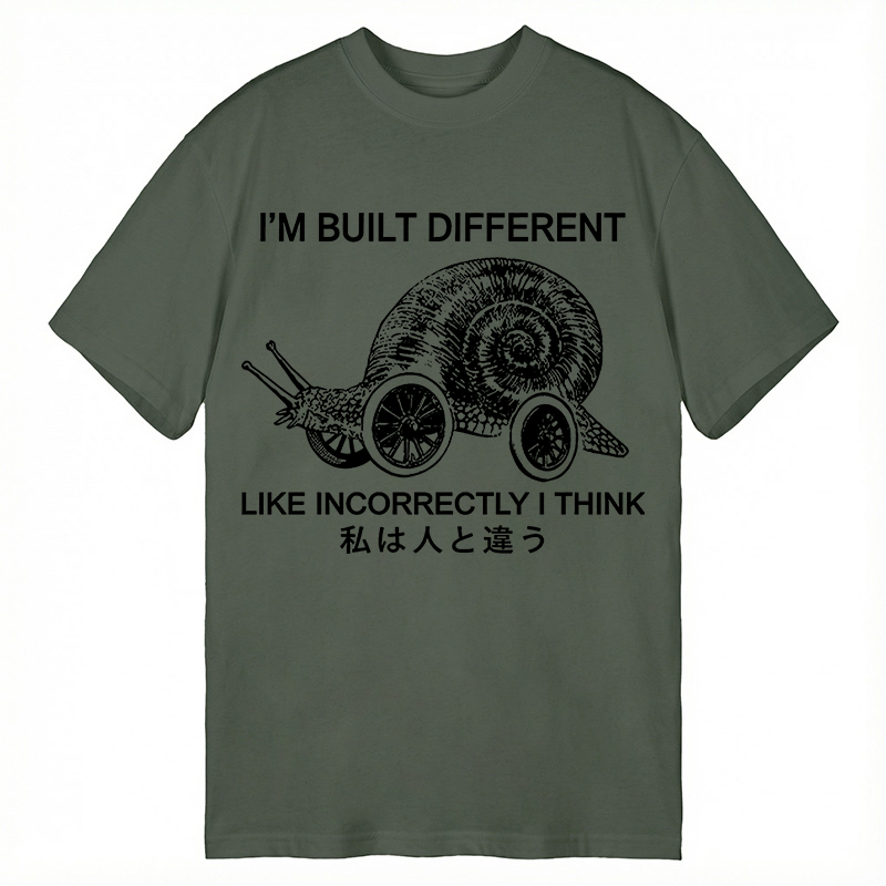 Modecanvas Snail Built Different With Wheels Joke DTG Printing Classic T-Shirt-modecanvas