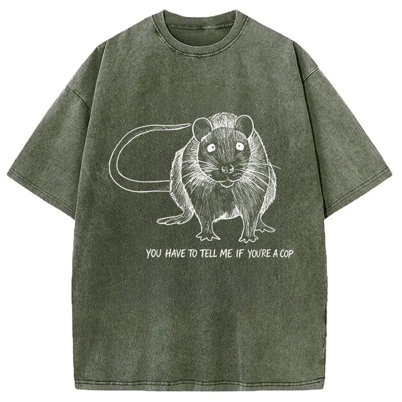 Modecanvas You Have To Tell Me If You Are A Cop Funny Rat Meme DTG Printing Washed T-Shirt
