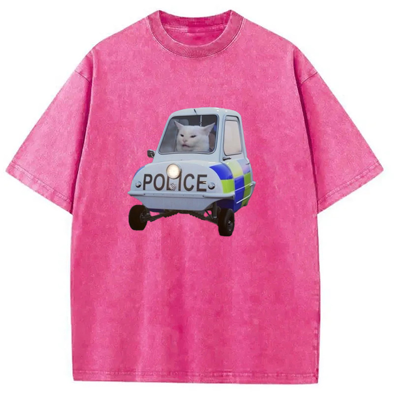 Modecanvas Police Cat Meme Washed T-Shirt