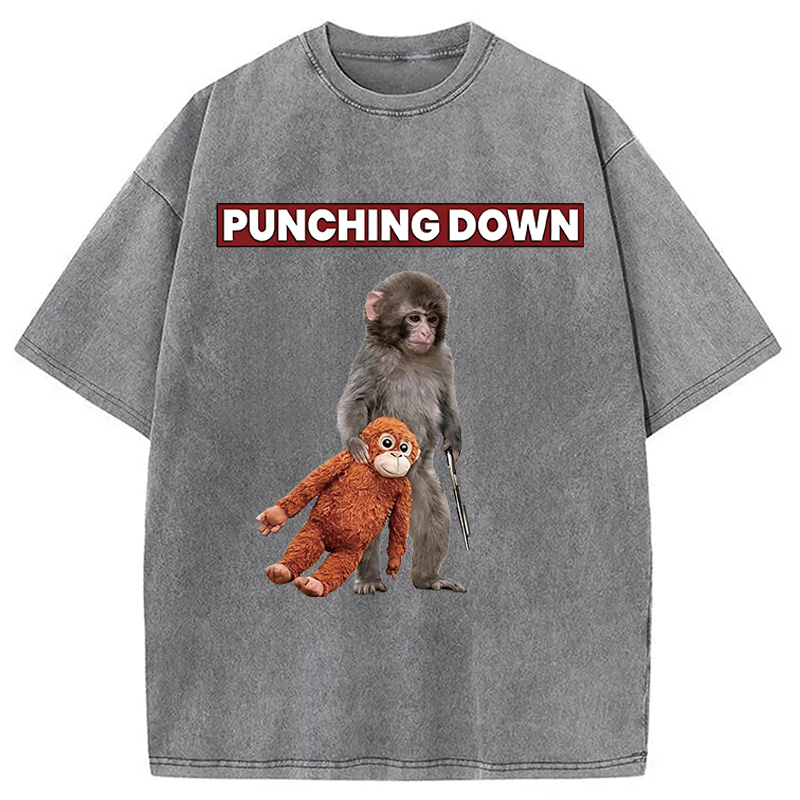 Modecanvas Punching Down Monkey DTG Printing Washed T-Shirt
