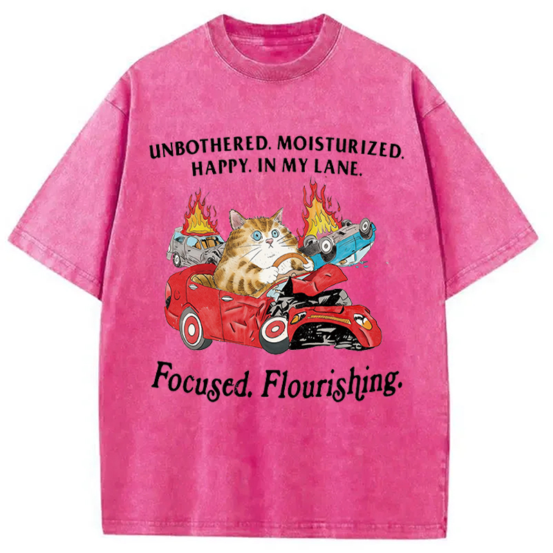 Modecanvas Unbothered Cat DTG Printing Washed T-Shirt