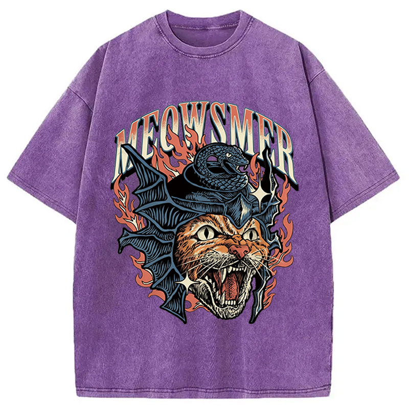 Modecanvas Meowsmer Cat DTG Printing Washed T-Shirt
