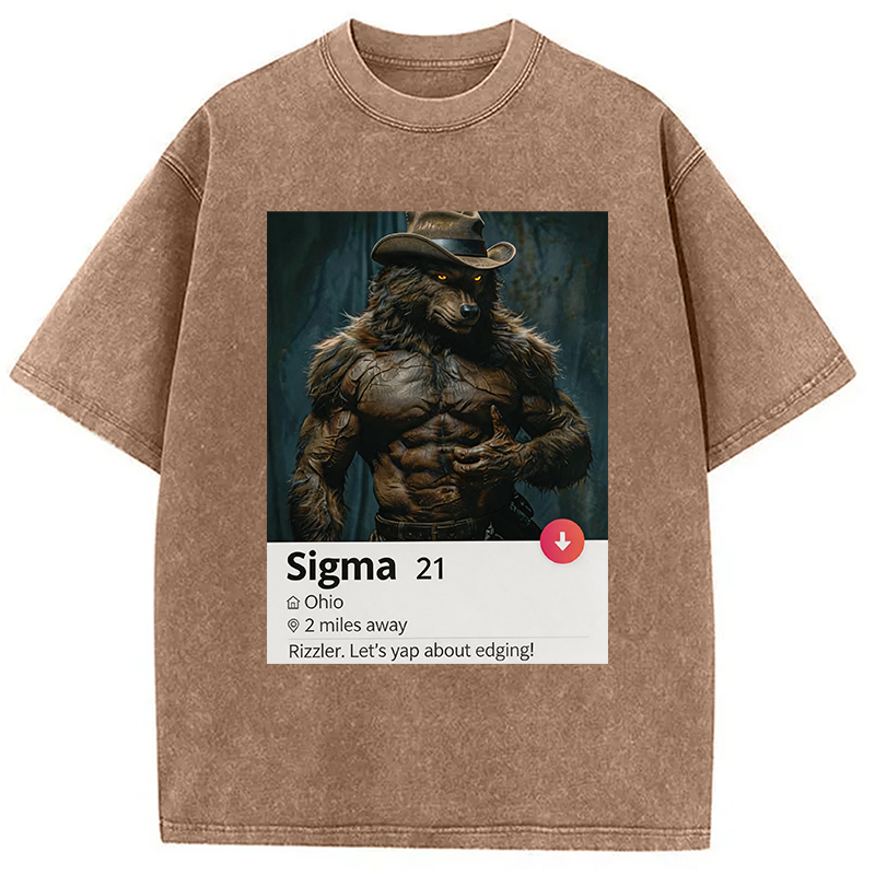 Modecanvas Sigma Werewolf Meme DTG Printing Washed T-Shirt