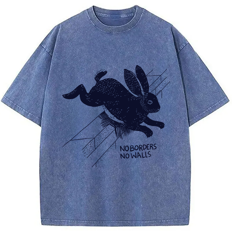 Modecanvas No Borders No Walls Bunny DTG Printing Washed T-Shirt