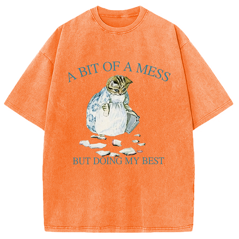 Modecanvas A Bit Of Mess But Doing My Best Cat DTG Printing Washed T-Shirt