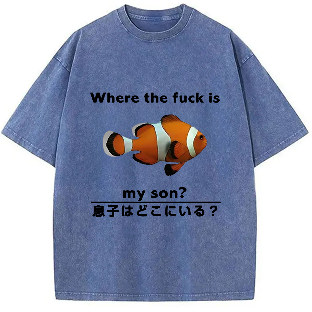 Modecanvas Fish Looking For Son Washed T-Shirt-modecanvas