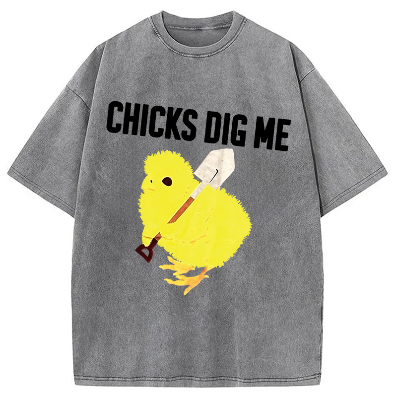 Modecanvas Funny Chicks Dig Me DTG Printing Washed T-Shirt
