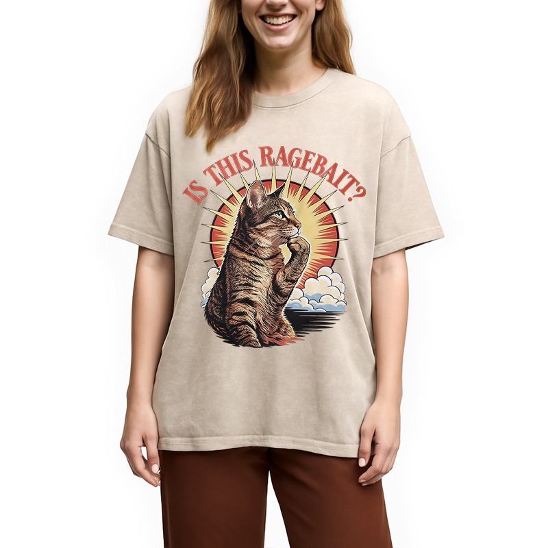 Modecanvas Is This Ragebait? Cat Meme DTG Printing Washed T-Shirt
