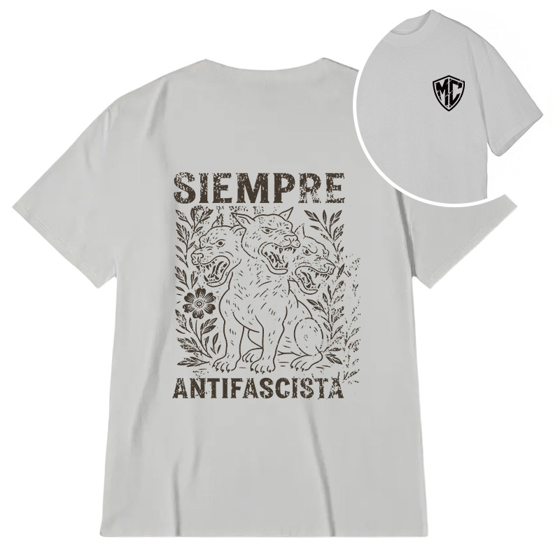 Modecanvas Siempre Antifascista Hydra Dog DTG Printing Back Classic T-Shirt