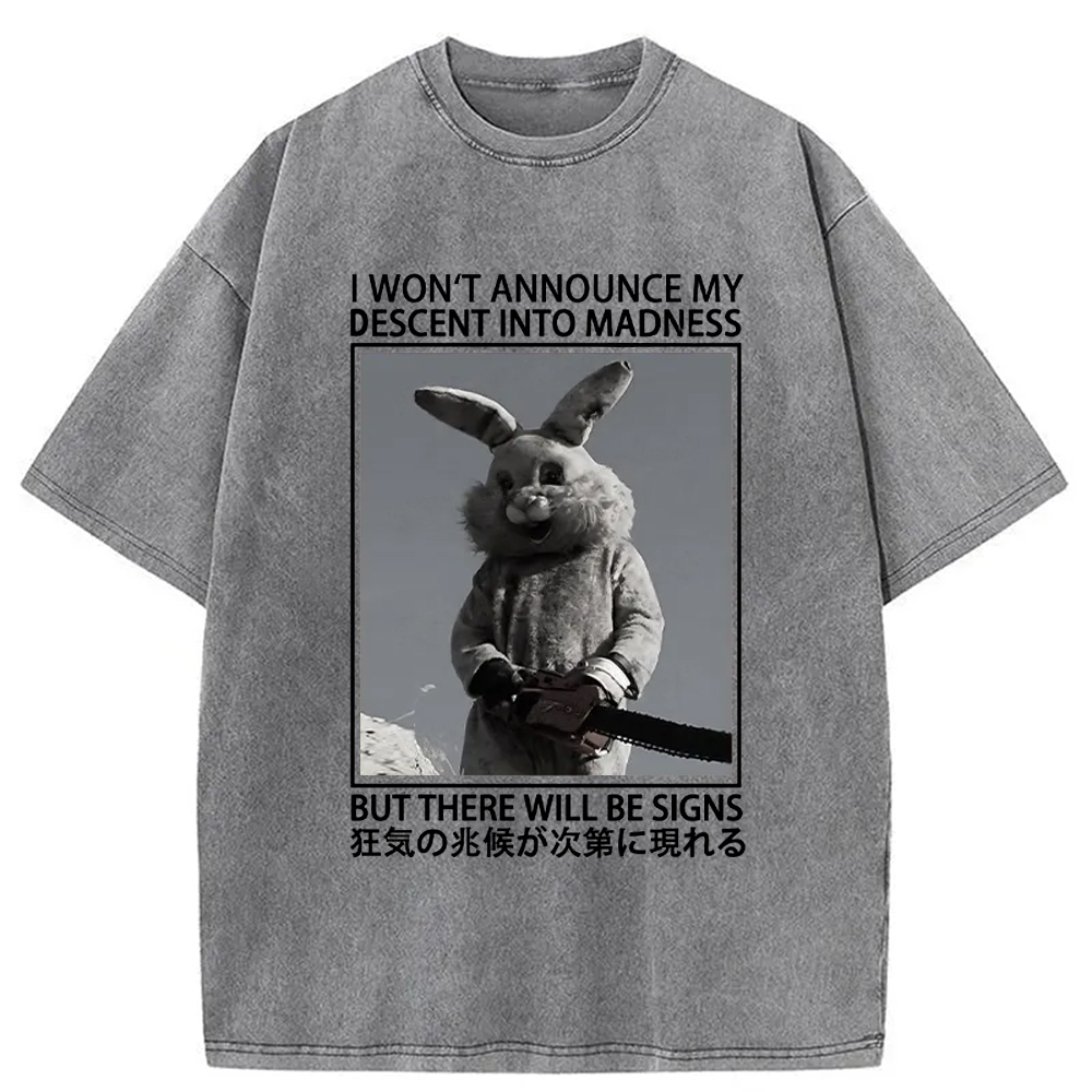 Modecanvas Rabbit Goes Into Madness Washed T-Shirt-modecanvas