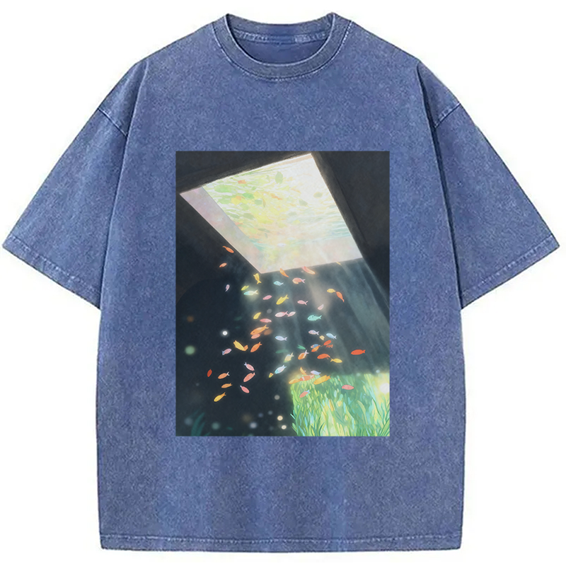 Modecanvas Fish Swimming in the Air Washed T-Shirt