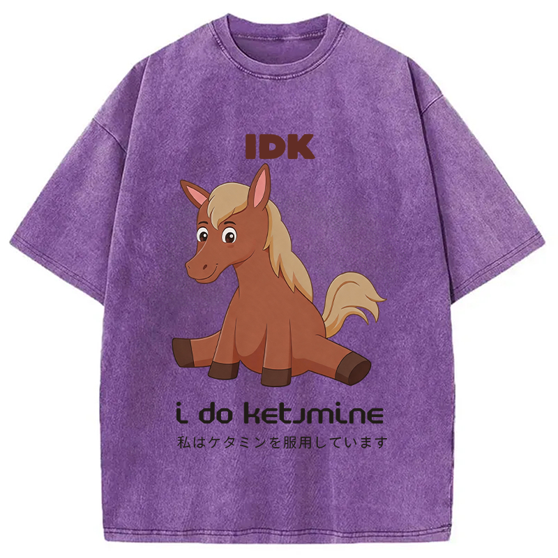 Modecanvas IDK Funny Horse DTG Printing Washed T-Shirt