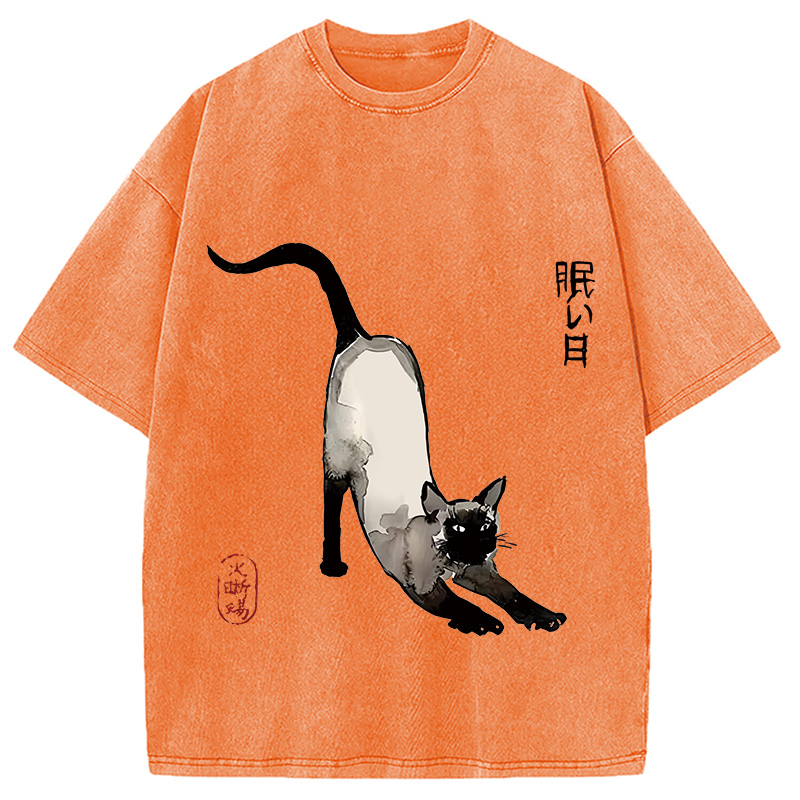 Modecanvas Japanese Siamese Cat Washed T-Shirt