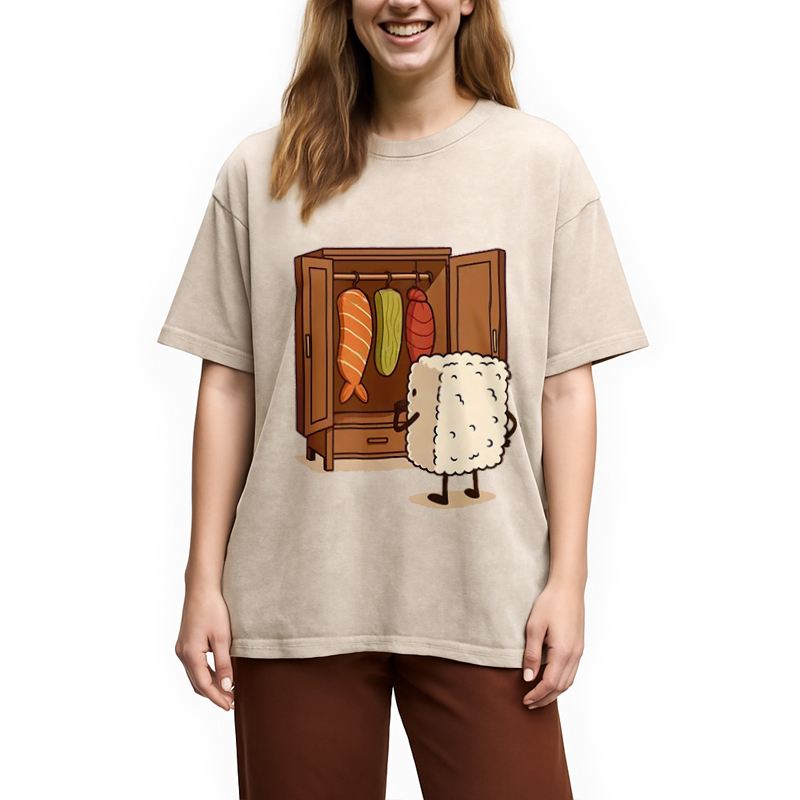 Modecanvas Sushi Pick Out Clothes Washed T-Shirt