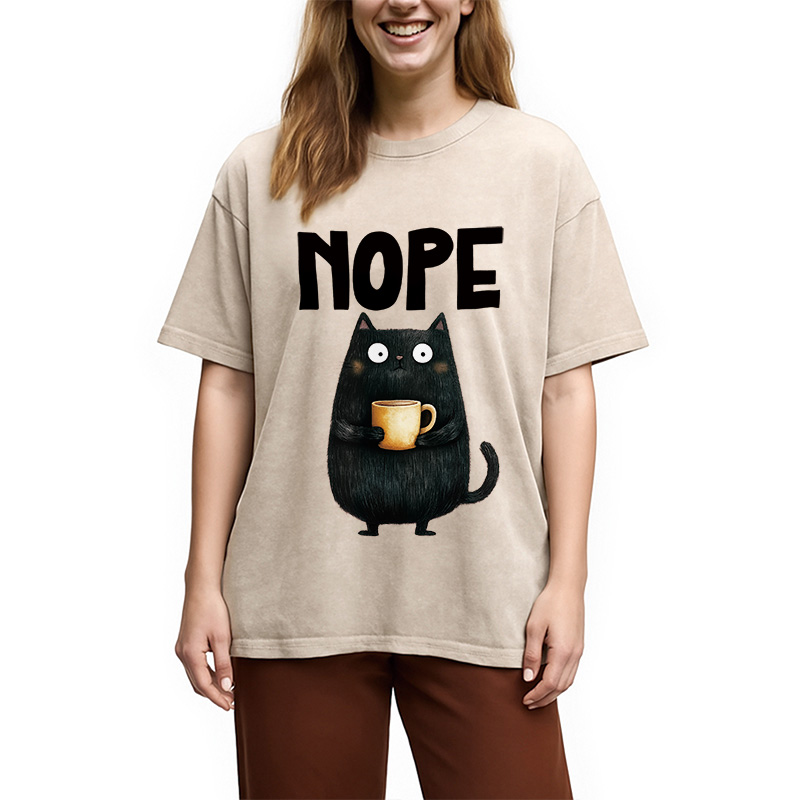 Modecanvas Nope Coffee Cat Washed T-Shirt