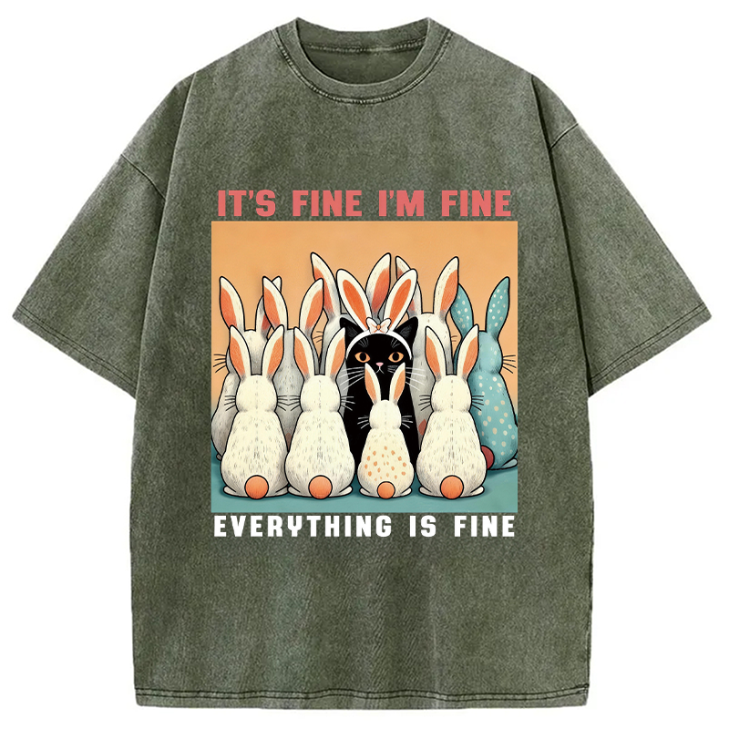 Modecanvas Black Cat Easter DTG Printing Washed T-Shirt
