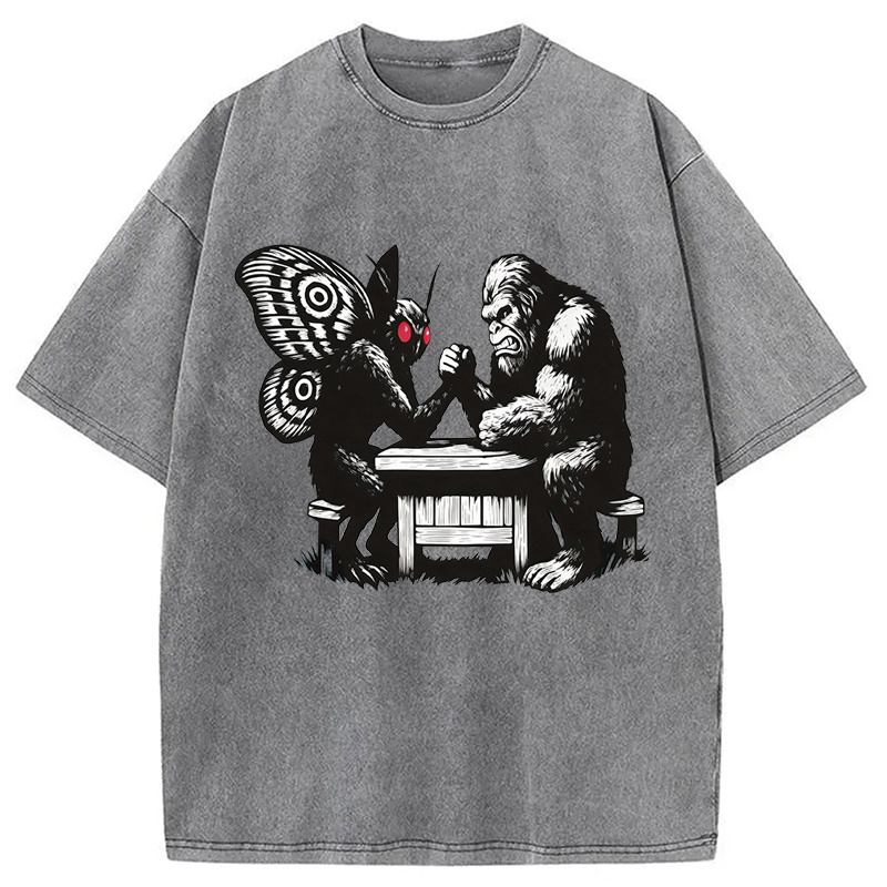 Modecanvas Bigfoot VS Mothman DTG Printing Washed T-Shirt
