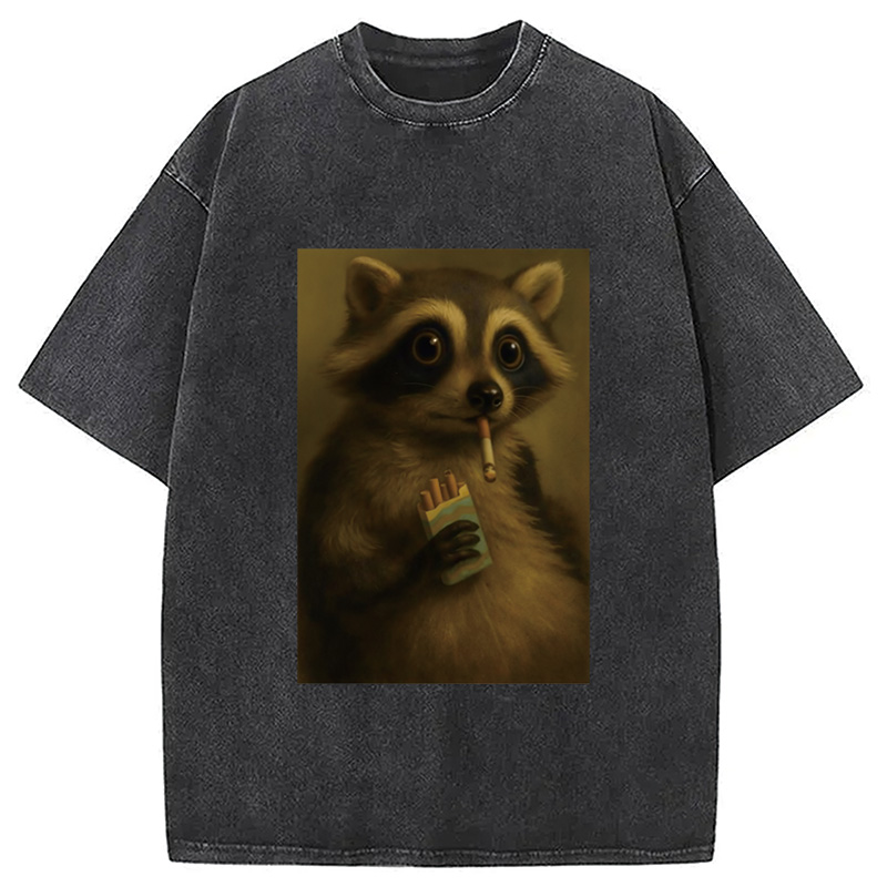 Modecanvas Smoking Raccon Washed T-Shirt