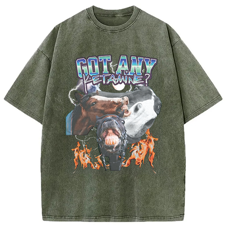 Modecanvas Got Any Ketamine? Funny Horse Meme DTG Printing Washed T-Shirt