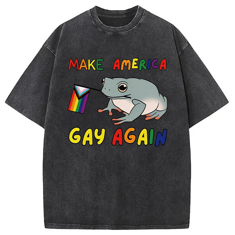 Modecanvas Make America Gay Again Pride Frog DTG Printing Washed T-Shirt