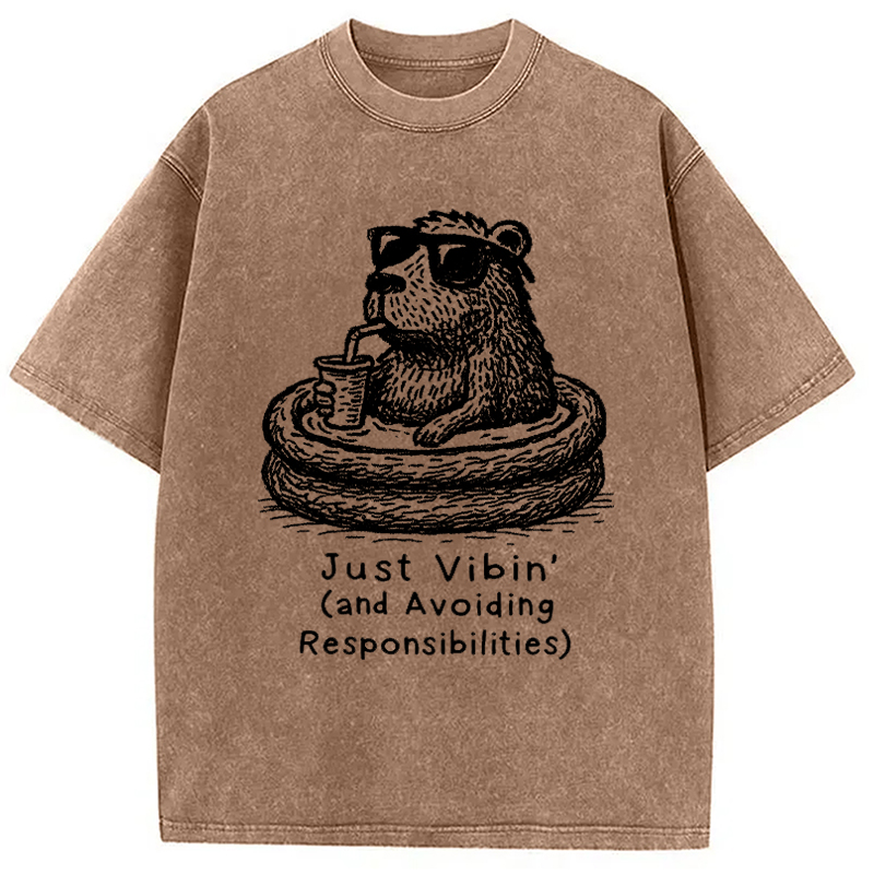 Modecanvas Capybara On A Bathing Vacation Washed T-Shirt