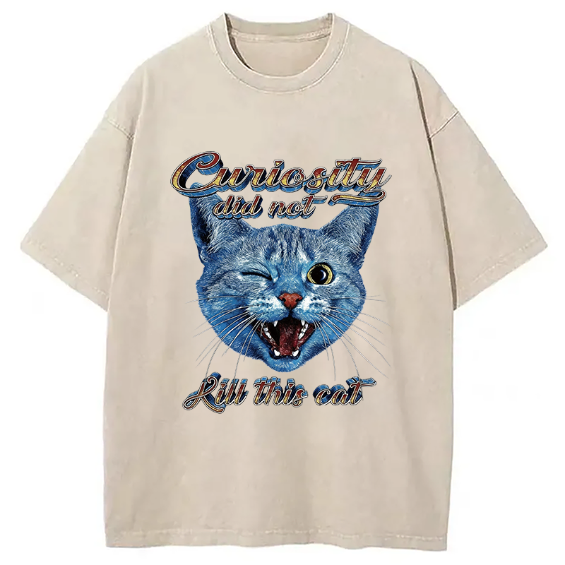 Modecanvas Curiosity Did Not Kill This Cat DTG Printing Washed T-Shirt
