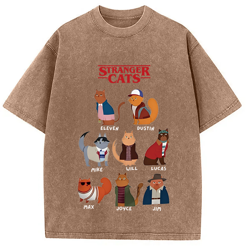 Modecanvas Stranger Cats DTG Printing Washed T-Shirt