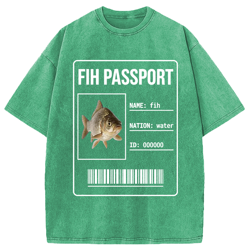 Modecanvas Fih Fish Passport Meme DTG Printing Washed T-Shirt
